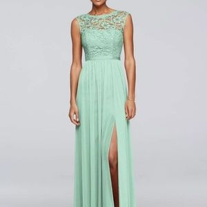 David's Bridal mint green lace bridesmaids dress